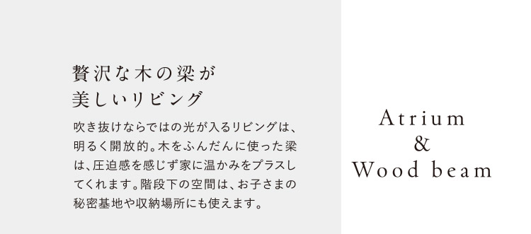 贅沢な木の梁が美しいリビング