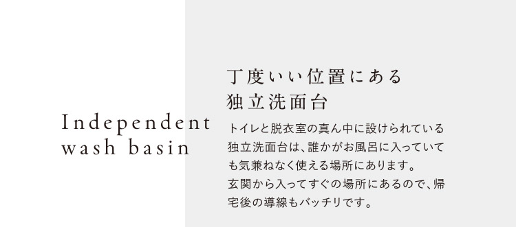 丁度いい位置にある独立洗面台